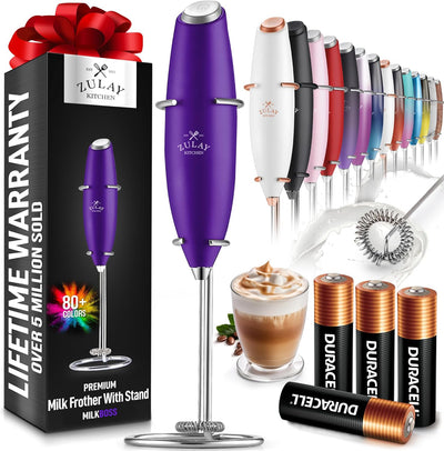 Powerful Handheld Milk Frother with Stand & Batteries