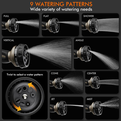 Heavy Duty Metal Hose Nozzle with 9 Spray Patterns