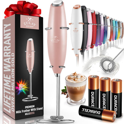 Powerful Handheld Milk Frother with Stand & Batteries