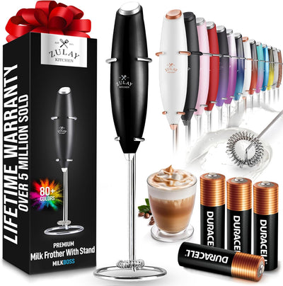 Powerful Handheld Milk Frother with Stand & Batteries