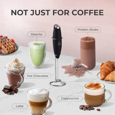 Powerful Handheld Milk Frother with Stand & Batteries