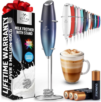 Powerful Handheld Milk Frother with Stand & Batteries
