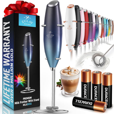 Powerful Handheld Milk Frother with Stand & Batteries