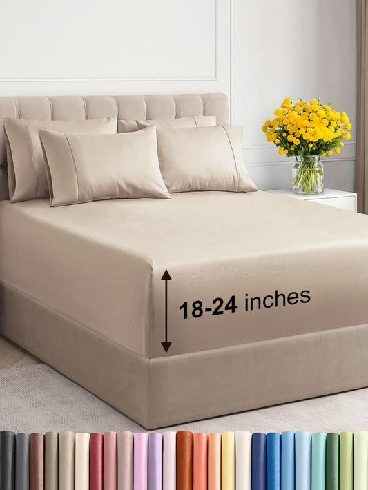 Premium 6-Piece King Sheet Set – Extra Deep Pockets, Cooling Comfort & Wrinkle-Free Softness