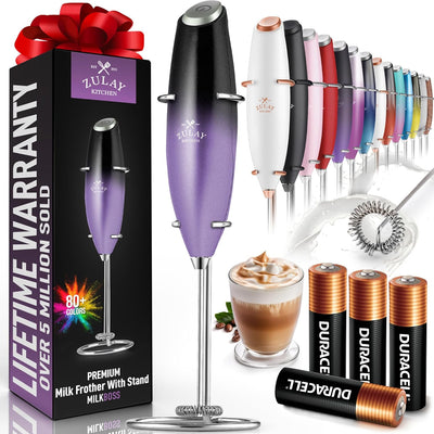 Powerful Handheld Milk Frother with Stand & Batteries