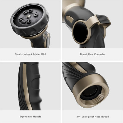 Heavy Duty Metal Hose Nozzle with 9 Spray Patterns