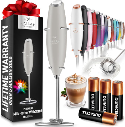 Powerful Handheld Milk Frother with Stand & Batteries