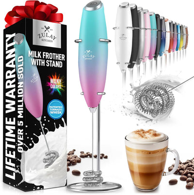 Powerful Handheld Milk Frother with Stand & Batteries