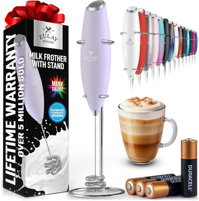 Powerful Handheld Milk Frother with Stand & Batteries