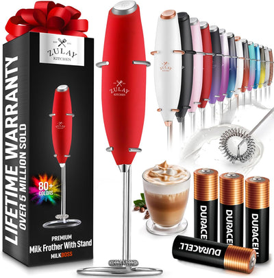 Powerful Handheld Milk Frother with Stand & Batteries