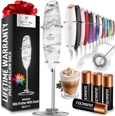 Powerful Handheld Milk Frother with Stand & Batteries