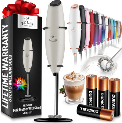 Powerful Handheld Milk Frother with Stand & Batteries