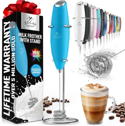 Powerful Handheld Milk Frother with Stand & Batteries