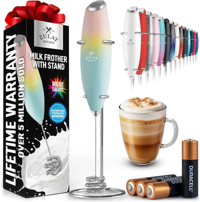 Powerful Handheld Milk Frother with Stand & Batteries