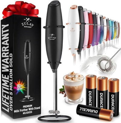 Powerful Handheld Milk Frother with Stand & Batteries