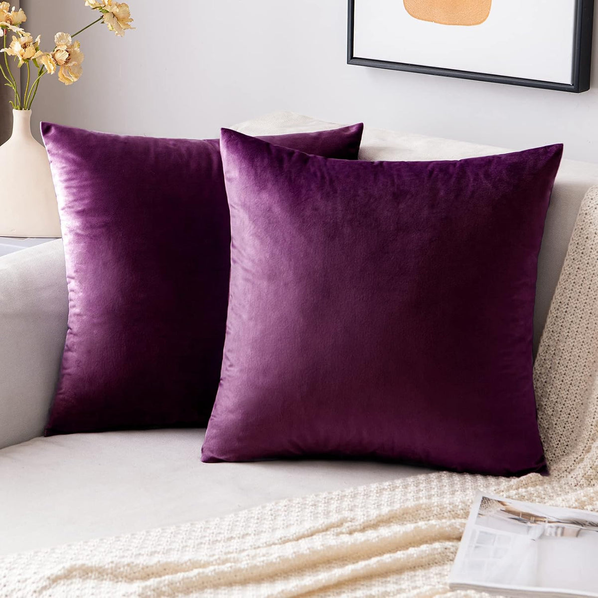 2 Premium Velvet Pillow Covers – Soft & Stylish Cushion Cases for Sofa, Bed & Car