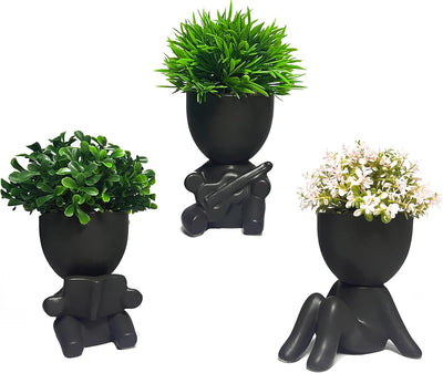Ceramic Human-Shaped Pots with Faux Succulents