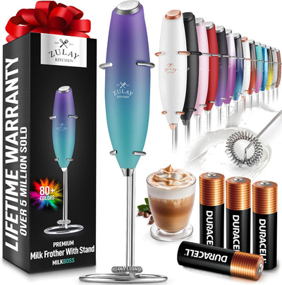 Powerful Handheld Milk Frother with Stand & Batteries