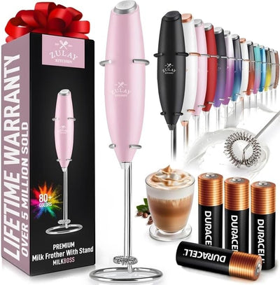 Powerful Handheld Milk Frother with Stand & Batteries