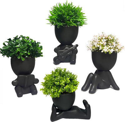 Ceramic Human-Shaped Pots with Faux Succulents