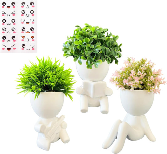 Ceramic Human-Shaped Pots with Faux Succulents
