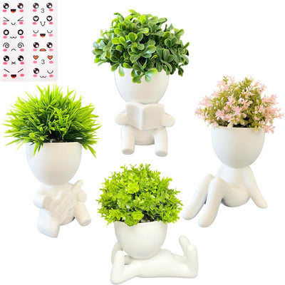 Ceramic Human-Shaped Pots with Faux Succulents