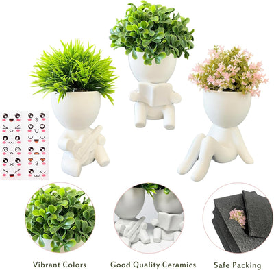 Ceramic Human-Shaped Pots with Faux Succulents