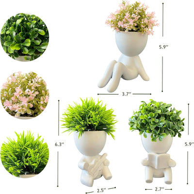 Ceramic Human-Shaped Pots with Faux Succulents