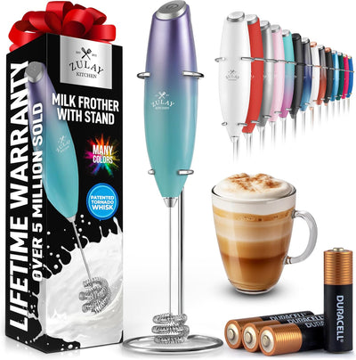 Powerful Handheld Milk Frother with Stand & Batteries