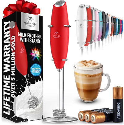 Powerful Handheld Milk Frother with Stand & Batteries