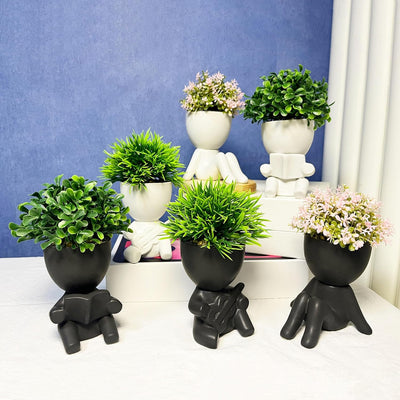 Ceramic Human-Shaped Pots with Faux Succulents