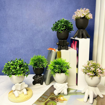 Ceramic Human-Shaped Pots with Faux Succulents