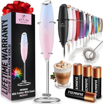 Powerful Handheld Milk Frother with Stand & Batteries