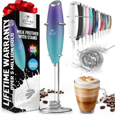 Powerful Handheld Milk Frother with Stand & Batteries