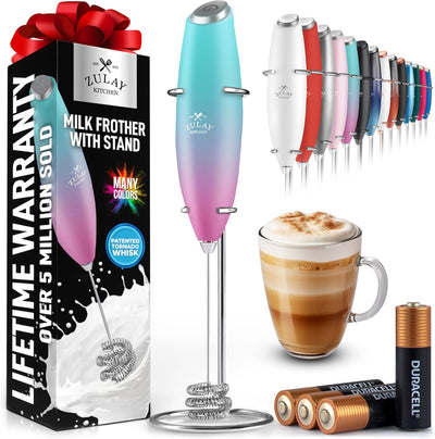 Powerful Handheld Milk Frother with Stand & Batteries