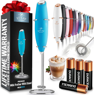 Powerful Handheld Milk Frother with Stand & Batteries