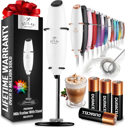 Powerful Handheld Milk Frother with Stand & Batteries