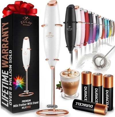 Powerful Handheld Milk Frother with Stand & Batteries