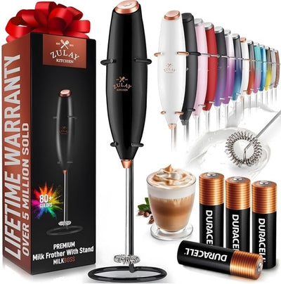 Powerful Handheld Milk Frother with Stand & Batteries