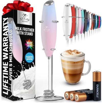 Powerful Handheld Milk Frother with Stand & Batteries