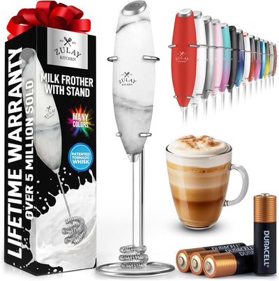Powerful Handheld Milk Frother with Stand & Batteries