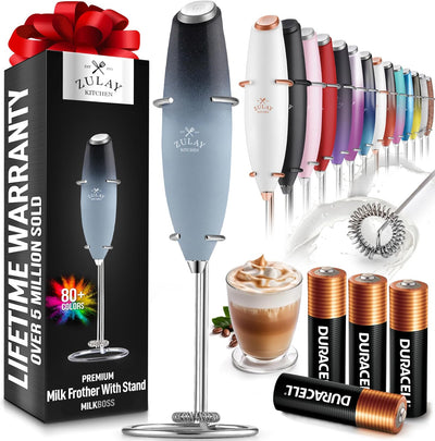 Powerful Handheld Milk Frother with Stand & Batteries