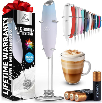 Powerful Handheld Milk Frother with Stand & Batteries