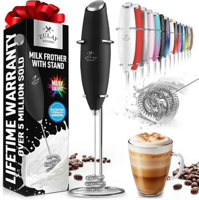 Powerful Handheld Milk Frother with Stand & Batteries