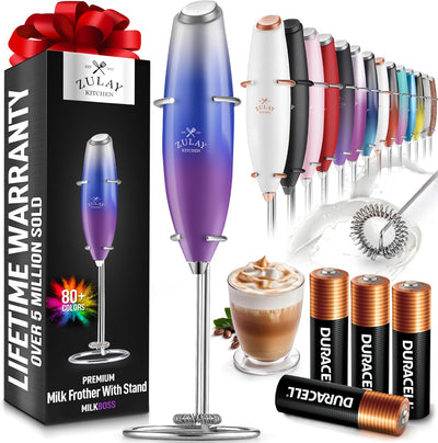 Powerful Handheld Milk Frother with Stand & Batteries