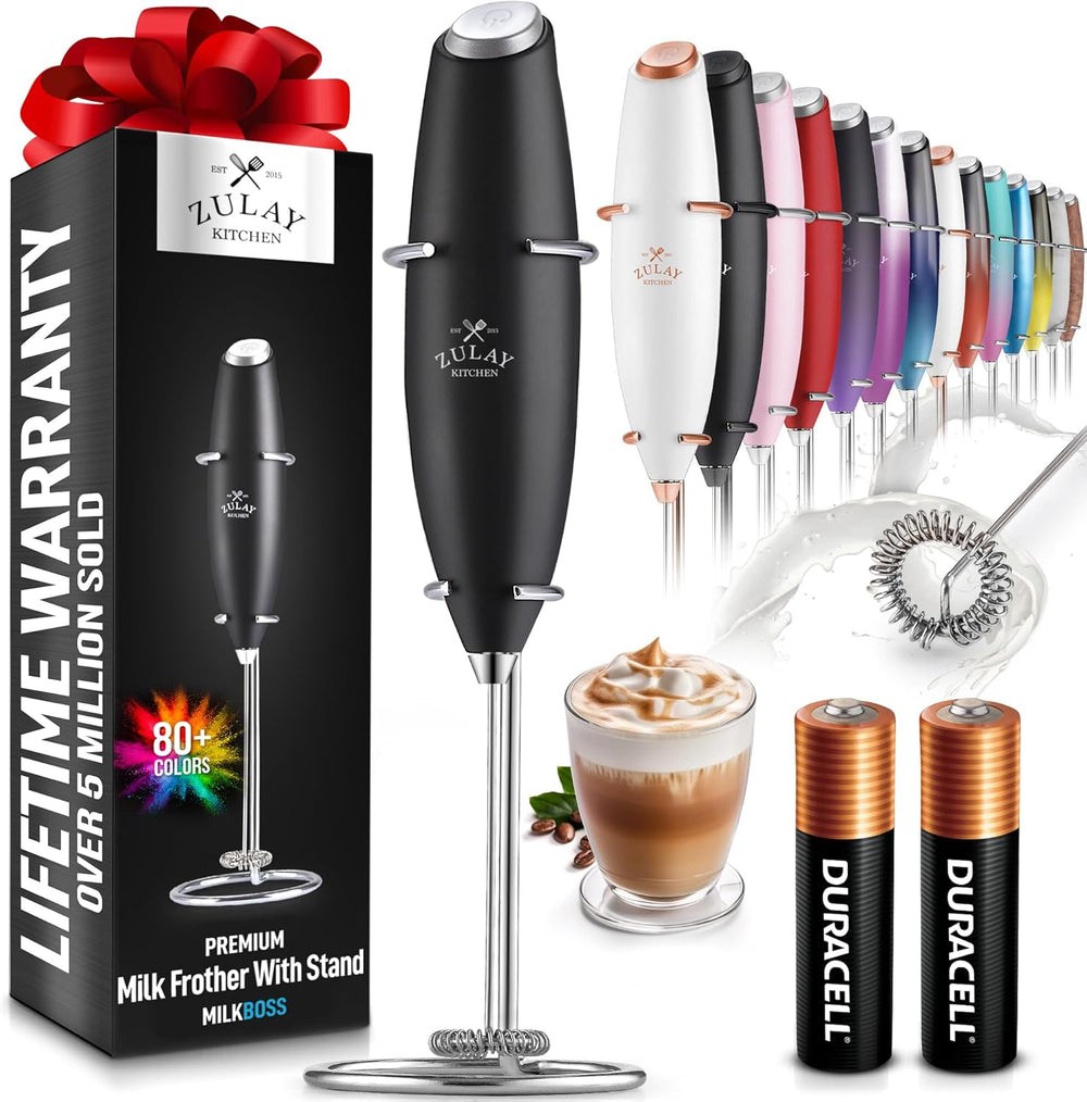 Powerful Handheld Milk Frother with Stand & Batteries