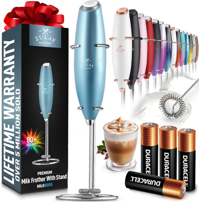 Powerful Handheld Milk Frother with Stand & Batteries